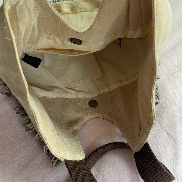 Vintage Antik Kraft Boho Chic bag cotton with leather fringe - Picture 9 of 14
